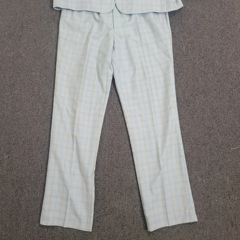 Lineage 40R W34 3 Piece Suit Mens Aqua Blue Plaid Blazer Trousers Viscose Blend
